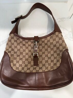 Gucci Brown GG Canvas Shoulder Bag with Leather Trim